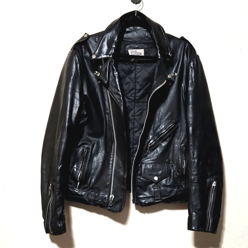 Vintage 80's Baja California Leather Biker Jacket Black Size 40 - Picture 4 of 14